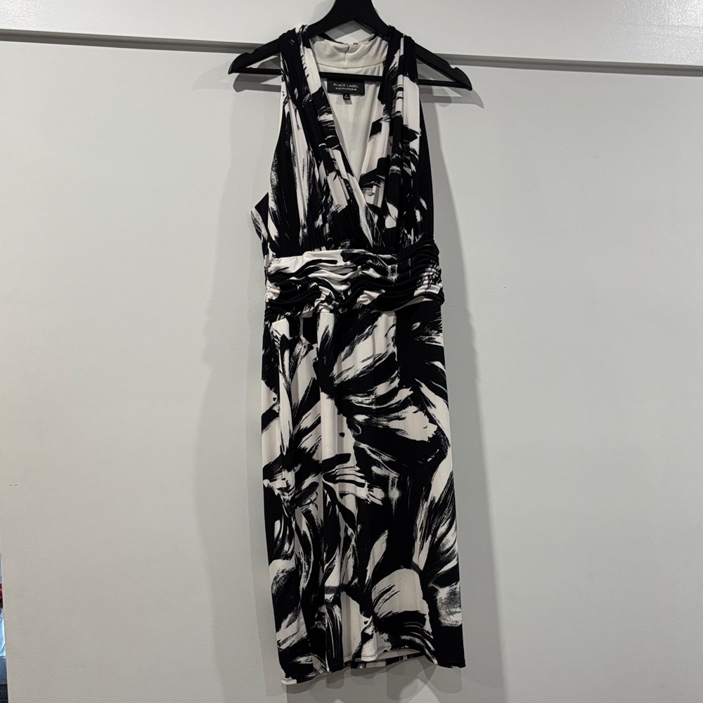 Black Label Black and White Patterned Midi Dress